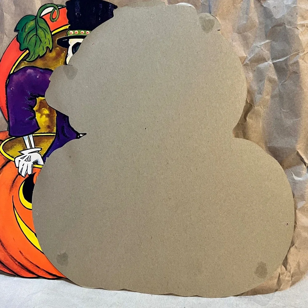 Vintage Halloween Die Cut Set 2 Skeleton in Pumpkin Orange Purple Retro Decor